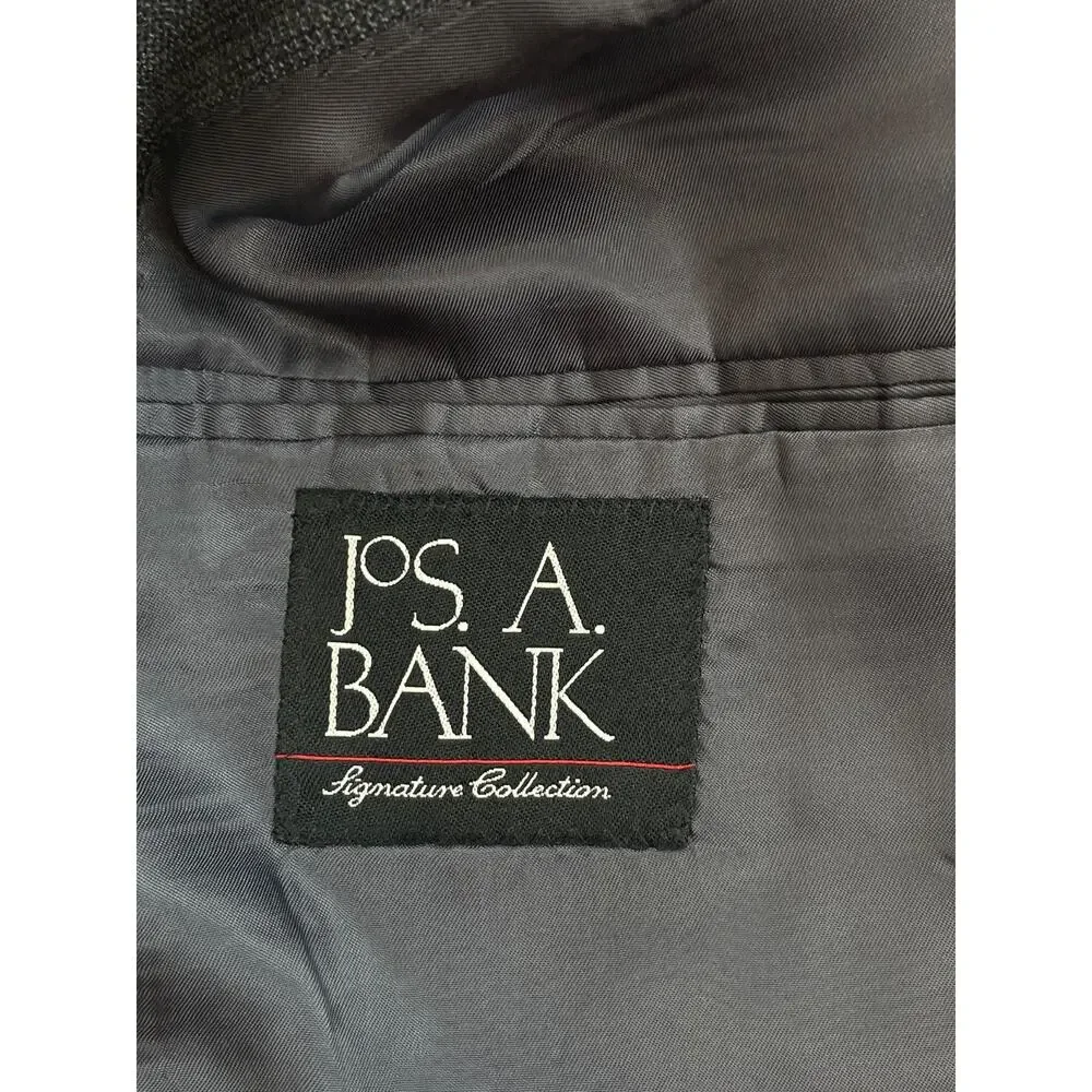 Jos A Bank Blazer Mens 44L Gray Windowpane 100% Wool 2-Button‎ Single Breasted
